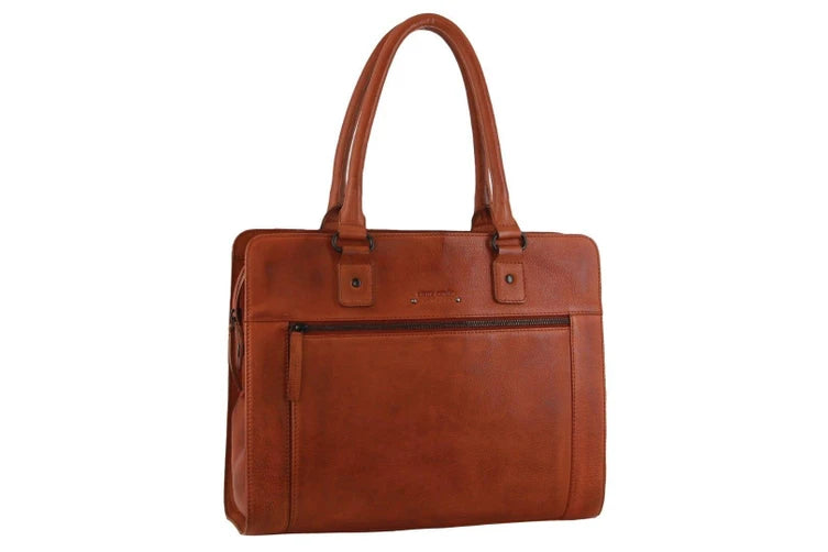 Pierre Cardin Leather Computer Tote Bag - Cognac