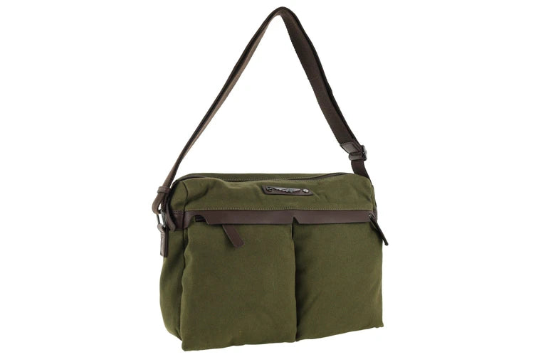 Police Rustic Canvas Messenger Business Bag - Dark Olive