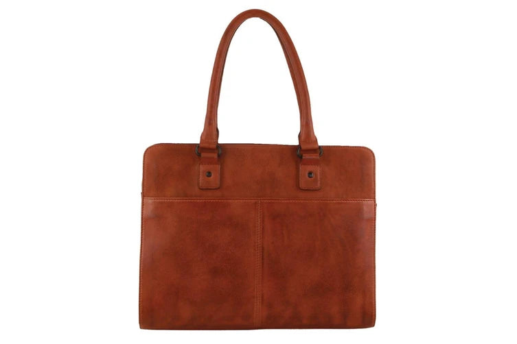 Pierre Cardin Leather Computer Tote Bag - Cognac