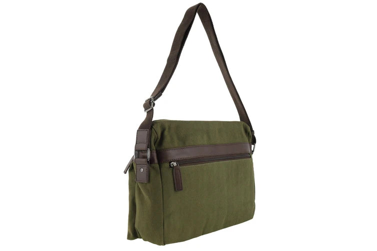 Police Rustic Canvas Messenger Business Bag - Dark Olive