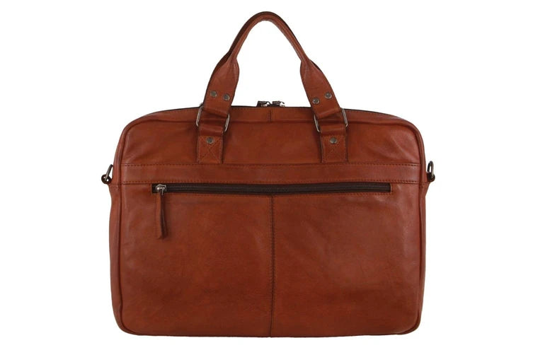 Pierre Cardin Multi-Compartment Leather Computer Bag - Cognac