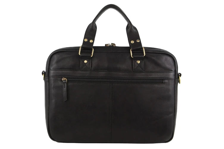 Pierre Cardin Multi-Compartment Leather Computer Bag - Black