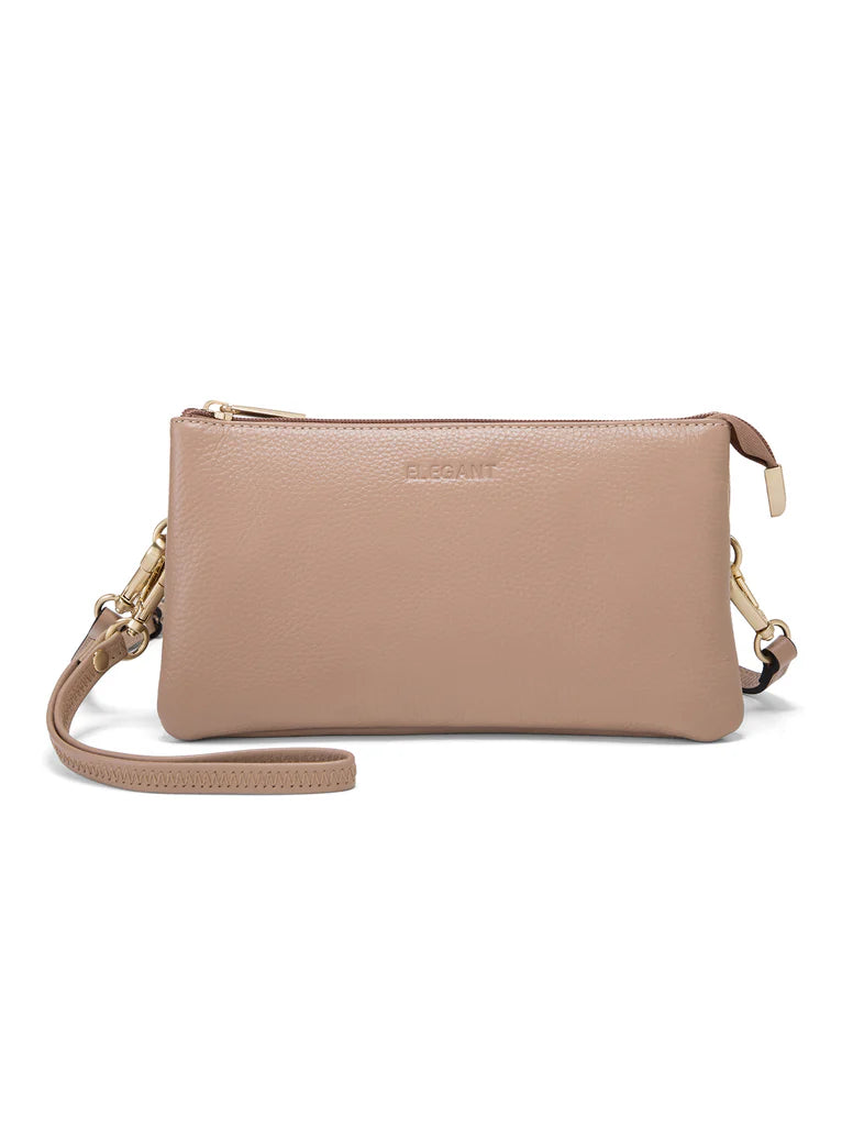 Elegant Handbag Candice Leather Wallet with Shoulder Strap - Maccaroon