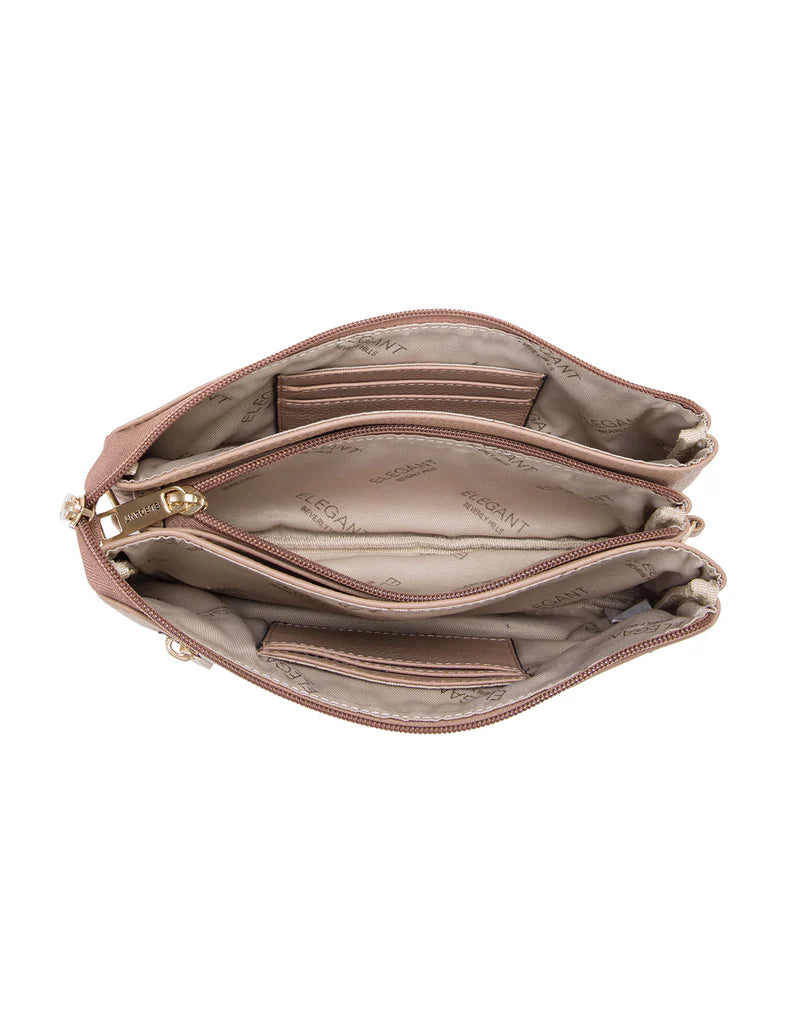 Elegant Handbag Candice Leather Wallet with Shoulder Strap - Maccaroon