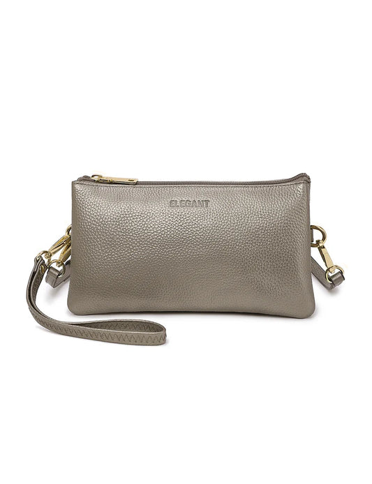 Elegant Handbag Candice Leather Wallet with Shoulder Strap - Pewter