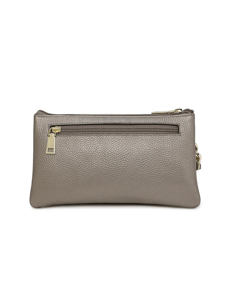 Elegant Handbag Candice Leather Wallet with Shoulder Strap - Pewter