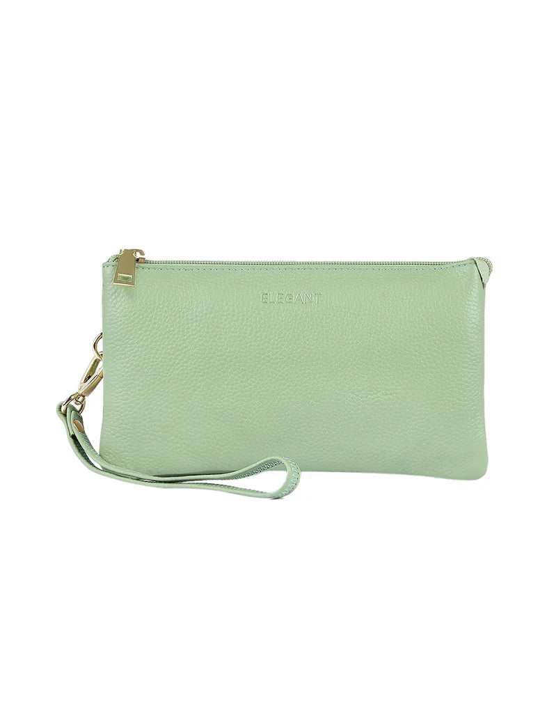 Elegant Handbag Candice Leather Wallet with Shoulder Strap - Pistachio