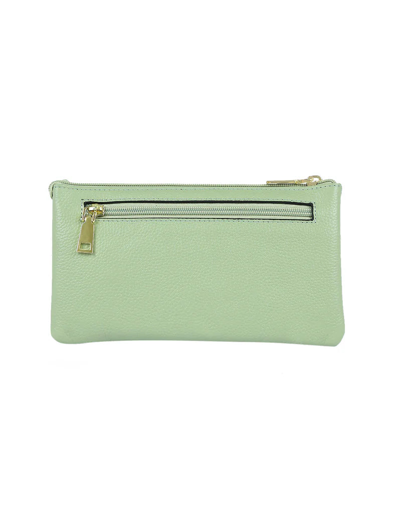 Elegant Handbag Candice Leather Wallet with Shoulder Strap - Pistachio