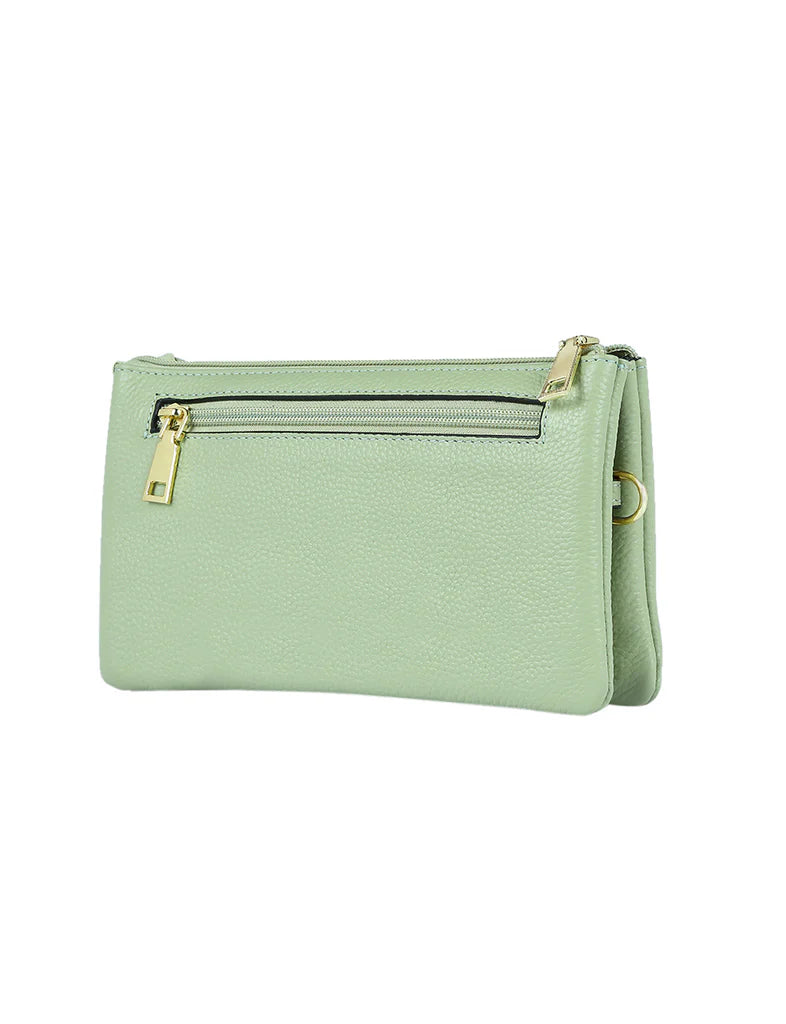 Elegant Handbag Candice Leather Wallet with Shoulder Strap - Pistachio