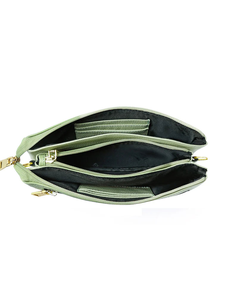 Elegant Handbag Candice Leather Wallet with Shoulder Strap - Pistachio