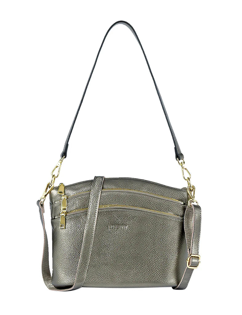 Elegant Handbag Grace Leather Crossbody - Pewter