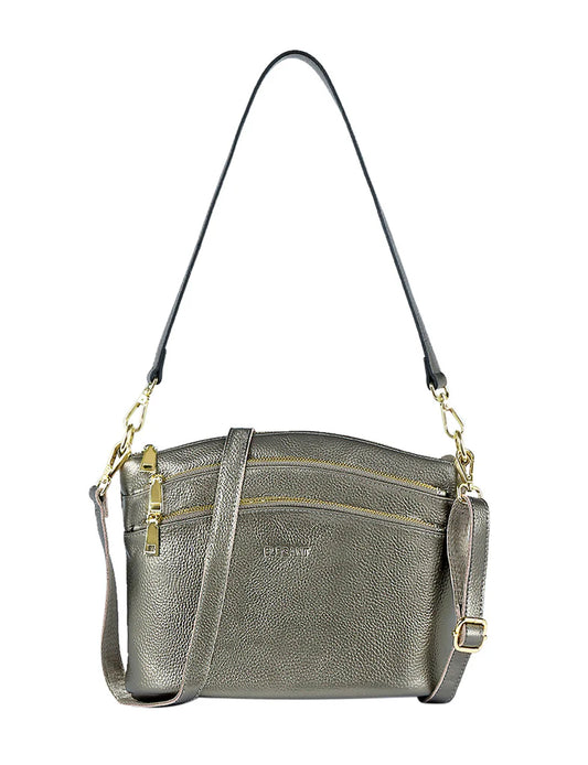 Elegant Handbag Grace Leather Crossbody - Pewter