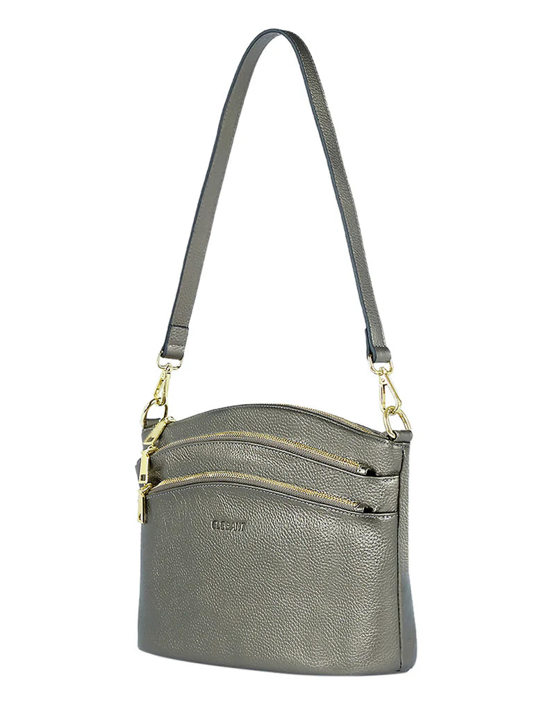 Elegant Handbag Grace Leather Crossbody - Pewter