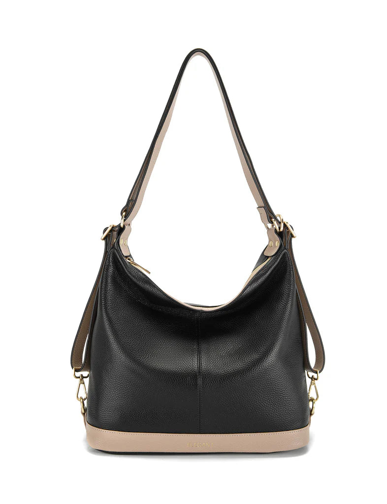 Elegant Handbag Kamila Leather Convertible Backpack - Blk/Putty