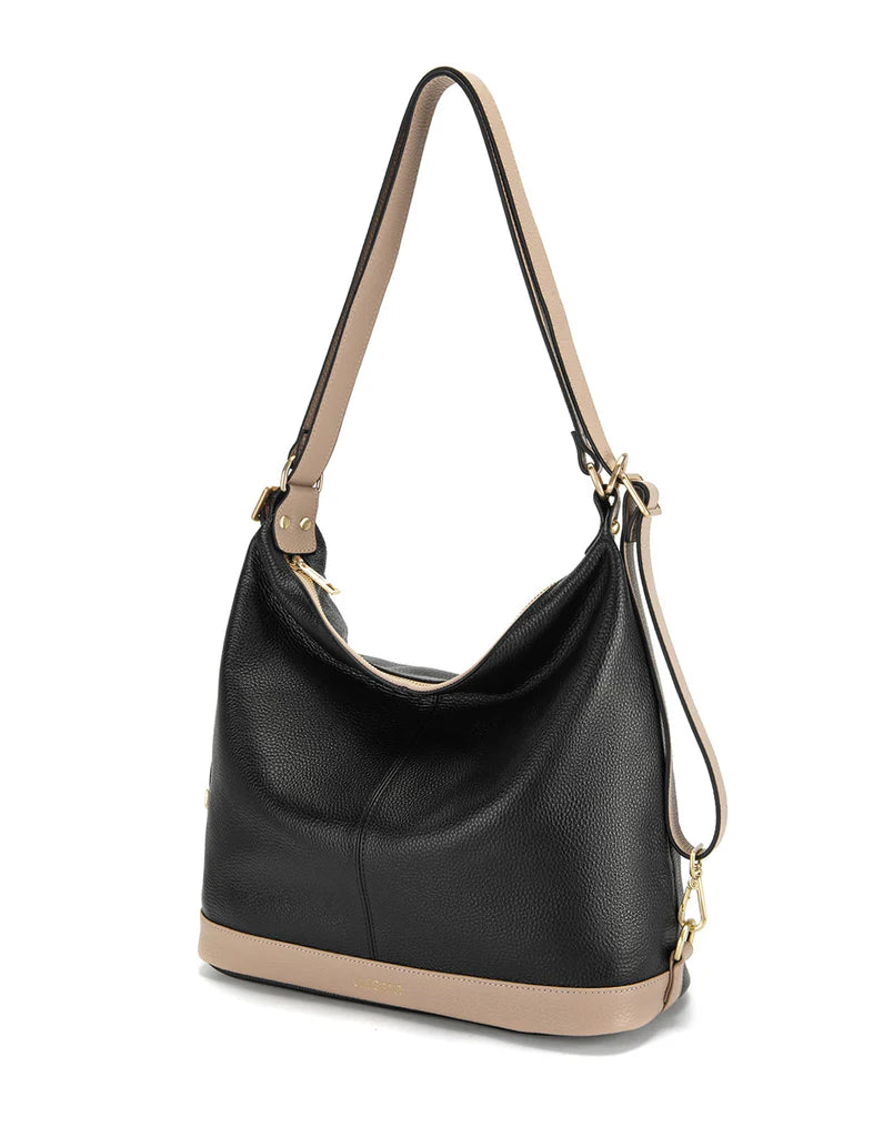 Elegant Handbag Kamila Leather Convertible Backpack - Blk/Putty