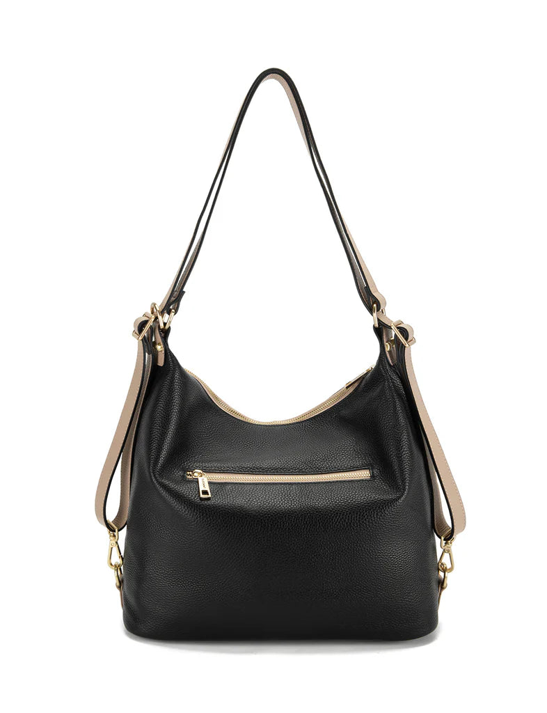 Elegant Handbag Kamila Leather Convertible Backpack - Blk/Putty