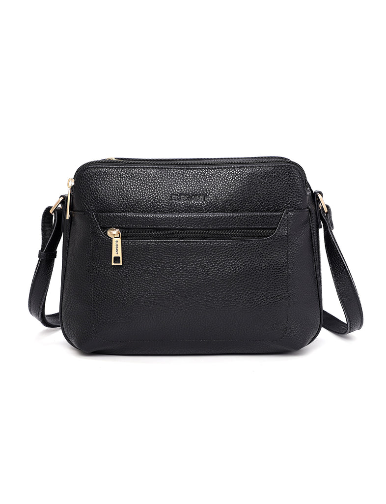 Elegant Handbag Brooke Triple Compartment Leather Crossbody - Black