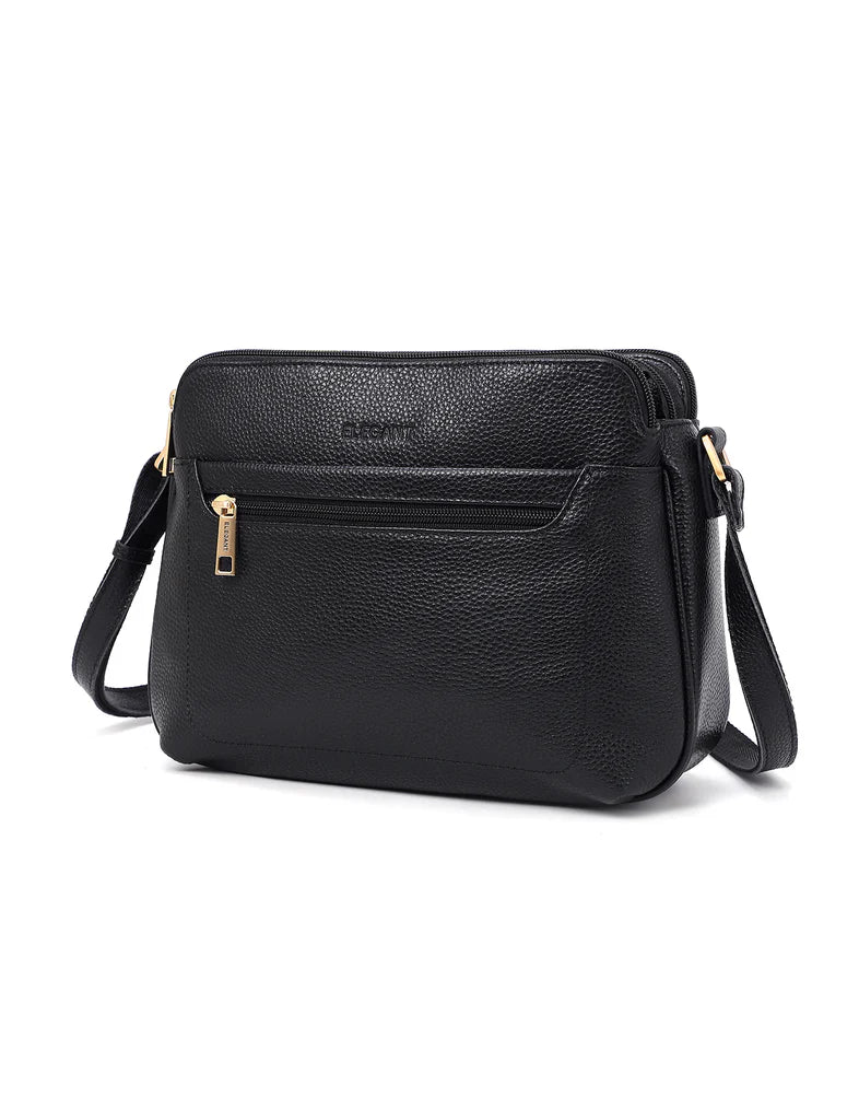 Elegant Handbag Brooke Triple Compartment Leather Crossbody - Black