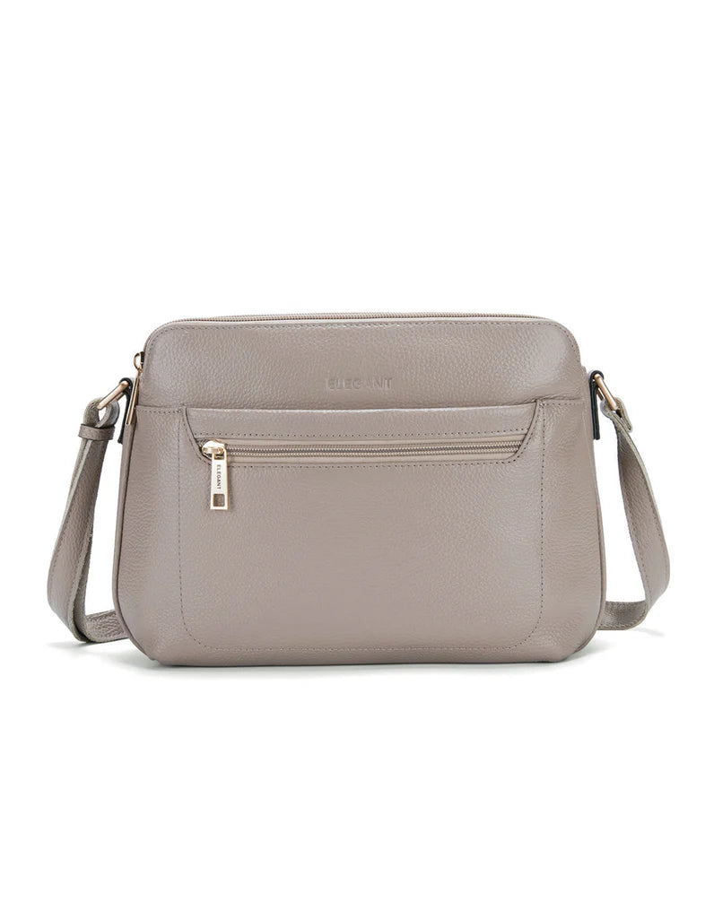 Elegant Handbag Brooke Triple Compartment Leather Crossbody - Mocha