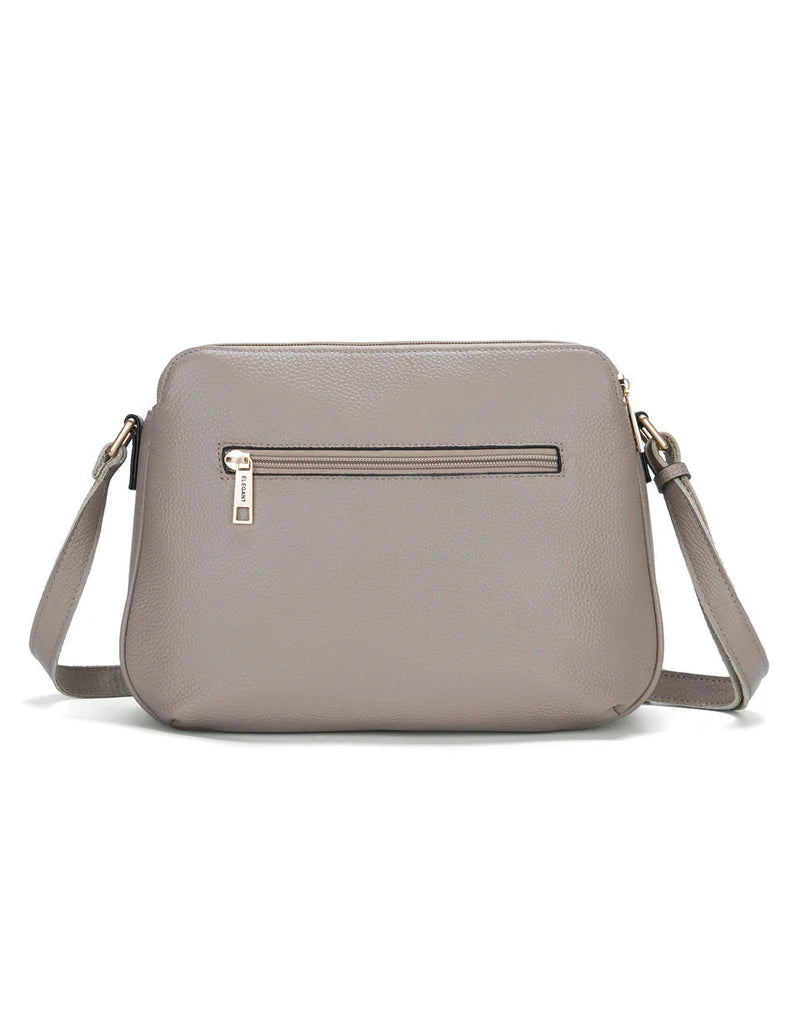 Elegant Handbag Brooke Triple Compartment Leather Crossbody - Mocha