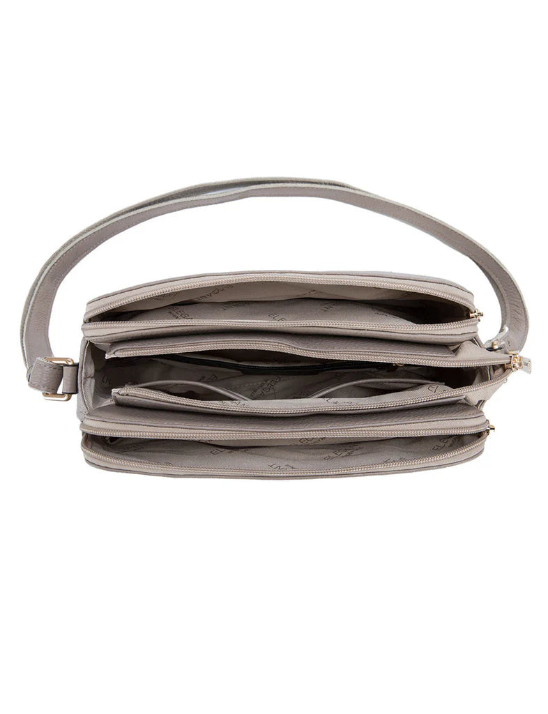 Elegant Handbag Brooke Triple Compartment Leather Crossbody - Mocha