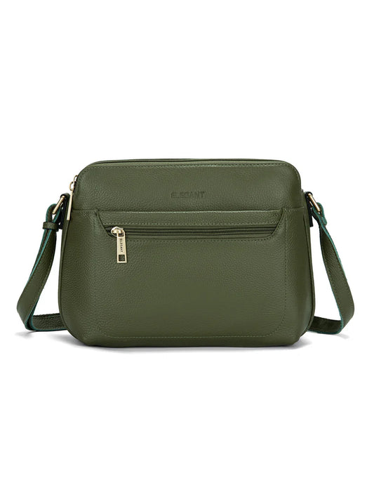 Elegant Handbag Brooke Triple Compartment Leather Crossbody - Olive