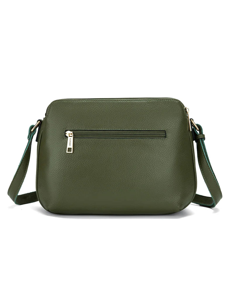 Elegant Handbag Brooke Triple Compartment Leather Crossbody - Olive