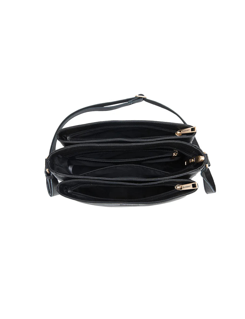 Elegant Handbag Josephine Triple Compartment Crossbody - Black