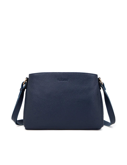 Elegant Handbag Hunter Leather Triple Compartment Crossbody - Navy