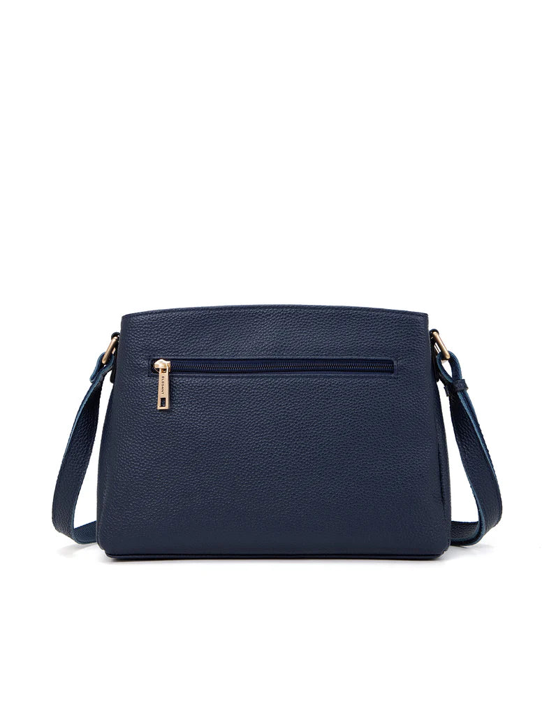 Elegant Handbag Hunter Leather Triple Compartment Crossbody - Navy