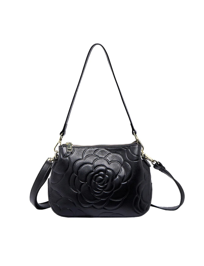 Elegant Handbag Rosie Three Compartment Crossbody - Black