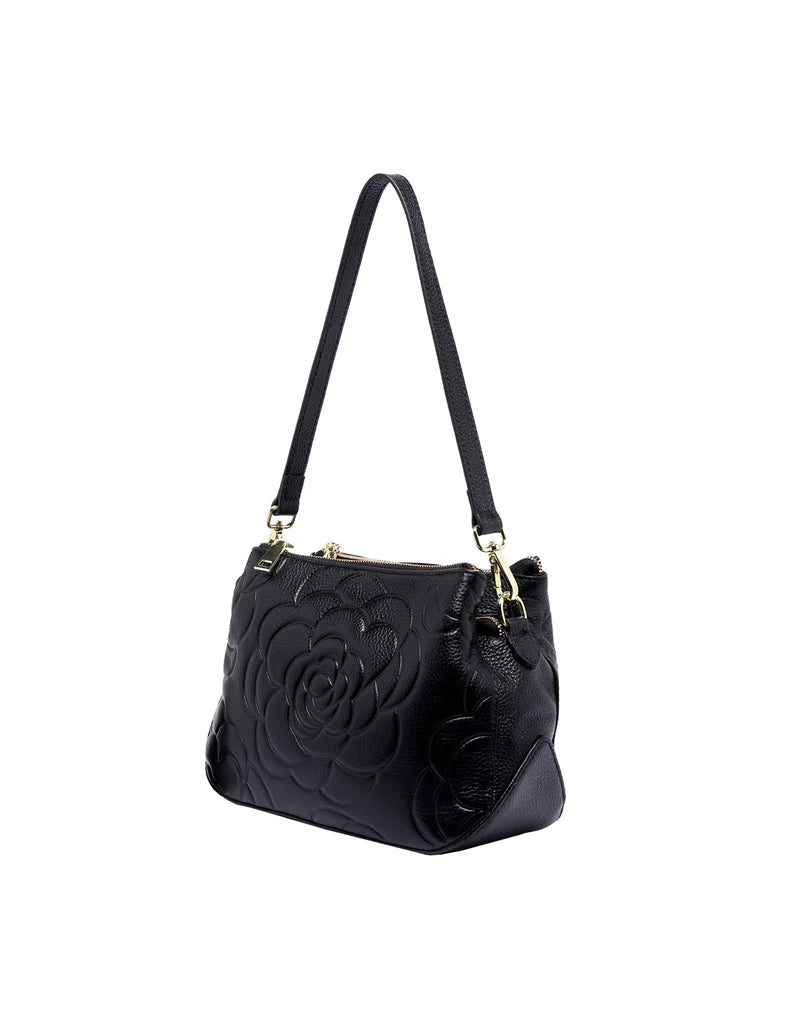 Elegant Handbag Rosie Three Compartment Crossbody - Black