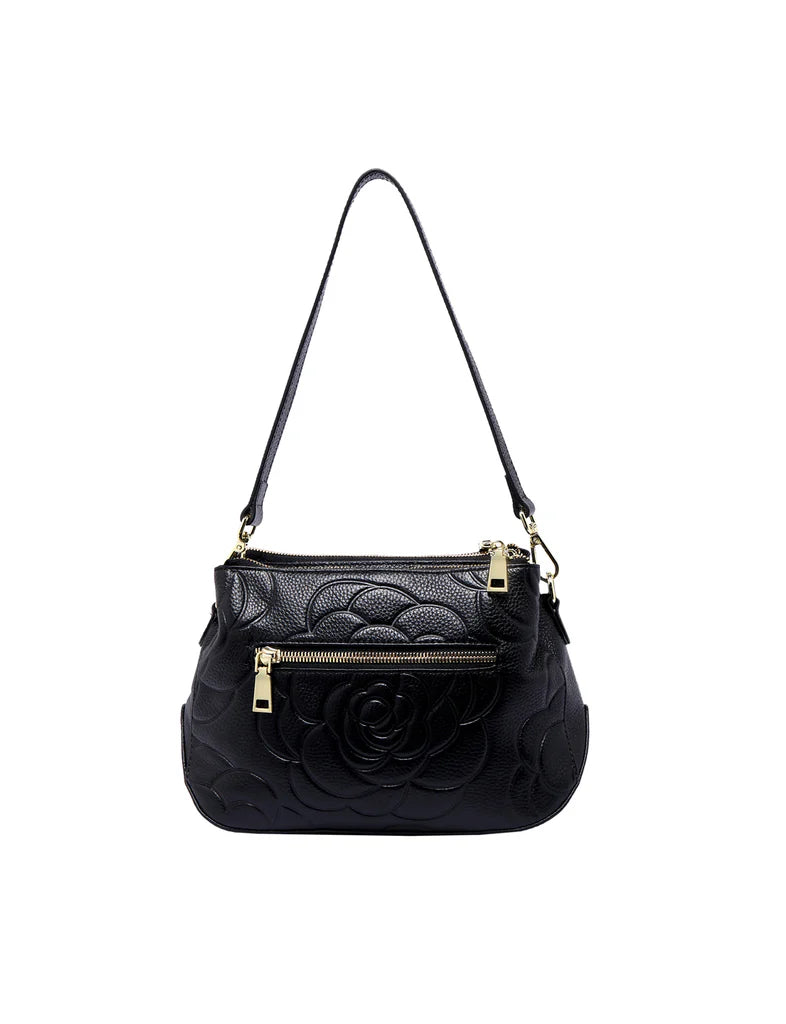 Elegant Handbag Rosie Three Compartment Crossbody - Black