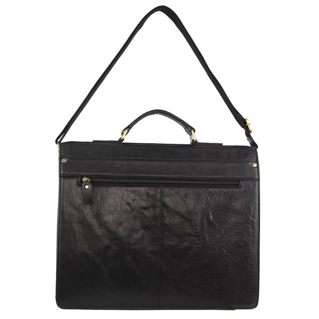 Pierre Cardin Men's Rustic Leather Business Bag with Flip-Cover - Black