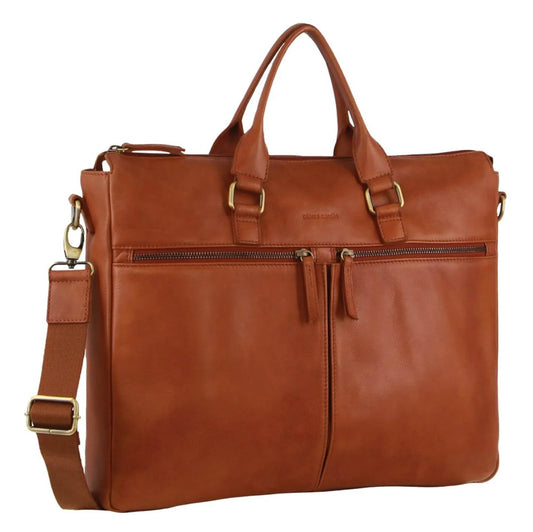 Pierre Cardin Business Briefcase Messenger Bag - Cognac