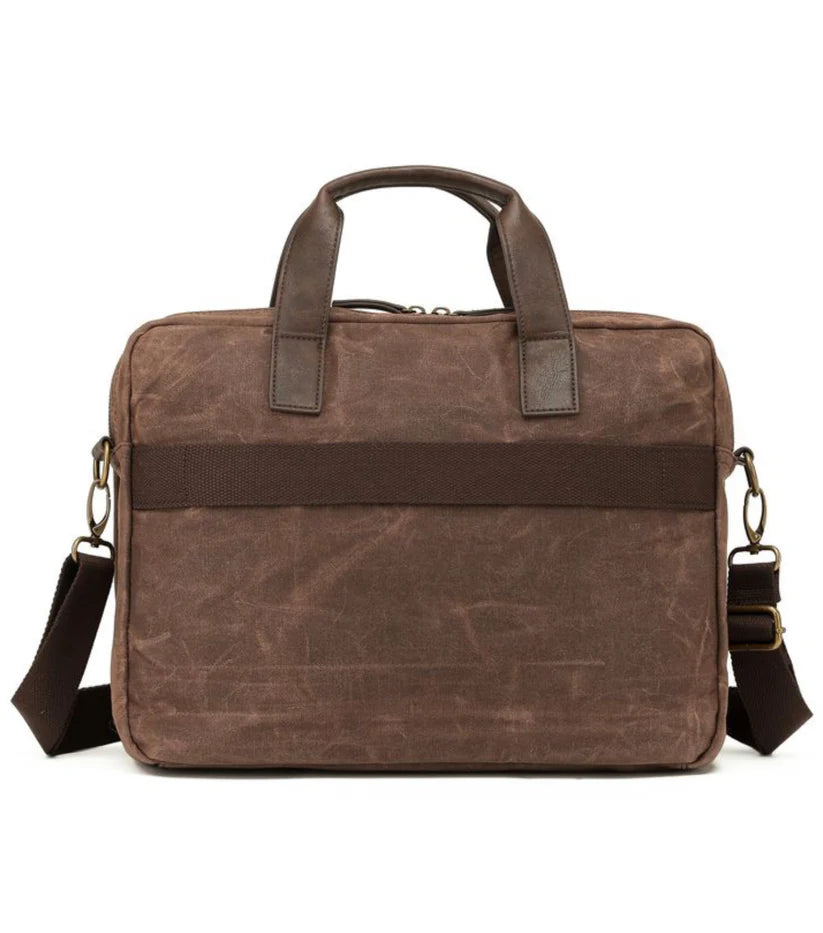 Tosca Waxed Canvas Briefcase Brown