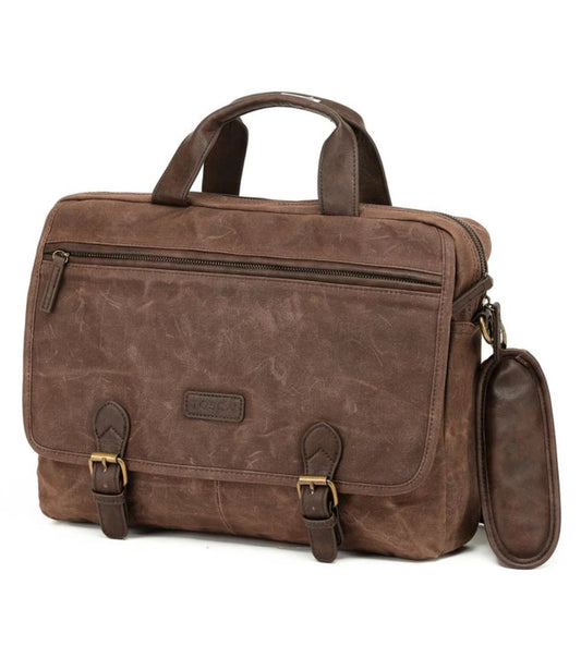 Tosca Waxed Canvas Briefcase Brown